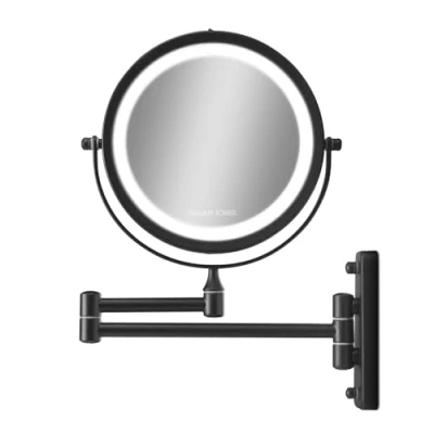 Afbeelding van Zwarte scheer of make up spiegel met LED verlichting en 10x vergroting