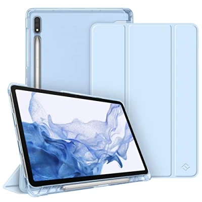 Afbeelding van FINTIE Beschermhoes voor Samsung Galaxy Tab S8 11 inch 2022 / S7 2020, transparant, mat, dun en licht, autoslaap/wekfunctie, stylus opbergfunctie, hemelsblauw