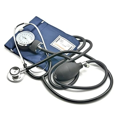 Image de Belmalia Sphygmomanomètre Anéroïde avec Stéthoscope Pavillon Double, Tensiomètre Bras Manuel, Sac pour Service de Secours, Médecin, Consultation, Bleu Noir