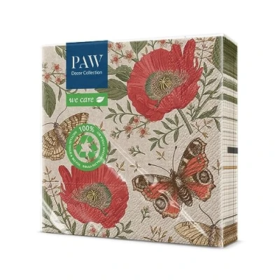 Afbeelding van PAW papieren servetten, 3 laags (33 x 33 cm), 20 stuks, ideaal voor verjaardagen, feestdagen, tuinfeesten, familiefeesten (passing vlinders)