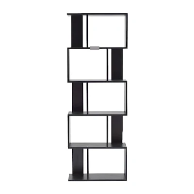 Afbeelding van Rebecca Mobili Bureauboekenkast, zwarte plank met 5 niveaus, modern design, decoratie voor huis en woonkamer afmetingen: 172,5 x 60 24 cm (h b l) art. RE4786