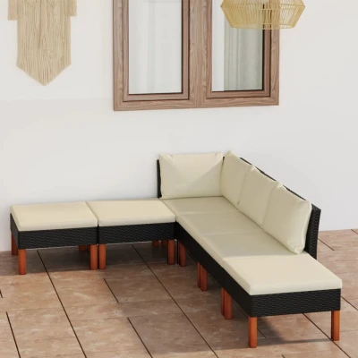 Afbeelding van 6 delige Loungeset met kussens poly rattan zwart
