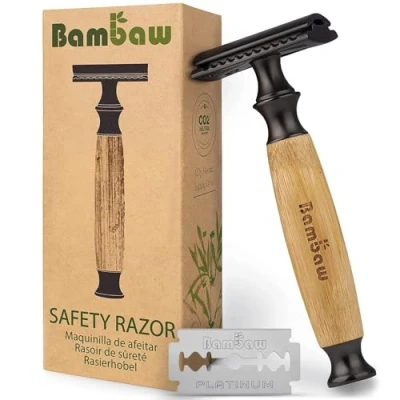 Afbeelding van Bamboe Scheermes Klassiek Zwart Safety Razor Traditionele Veiligheidsscheermes Hoge Kwaliteit Houten Milieuvriendelijk voor Mannen &amp; Vrouwen Duurzaam Geschikt Alle Dubbelzijdige Scheermesjes Bambaw