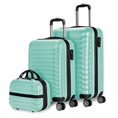 Afbeelding van Numada 3/4 delige hardcase kofferset, cabinekoffer 53 cm, medium 63 groot 75 cm en toilettas, robuust, licht veilig, 3 stuks mintgroen