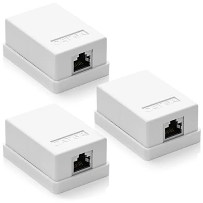 Afbeelding van deleyCON 3 x CAT6A netwerkaansluiting 1 RJ45 FTP afgeschermde wandmontage Ethernet 10 Gbit LAN installatiekabel Wit