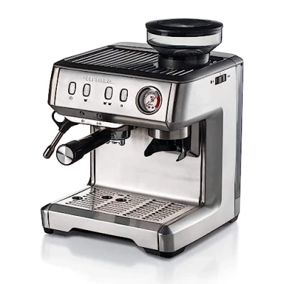 Afbeelding van Ariete 1313 Koffiezetapparaat van metaal, 1600 watt, 15 bar, inhoud koffiekorrels 220 g, malinstelling, compatibel met ESE wafels, Maxi Cappuccino, zilver