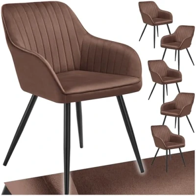Afbeelding van tectake® 6 x Stoel Marilyn Elegante Fluwelen Gestikte Eetkamerstoelen in Bruin/Zwart