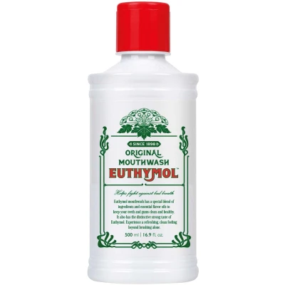 Afbeelding van Euthymol Mouthwash Original 500 ml, alcoholvrij, onderscheidende sterke smaak smaak, Reduce tandplak Clean Healty Teeth Gums, Freshens Breath Refreshing Daily Orale Tandverzorging