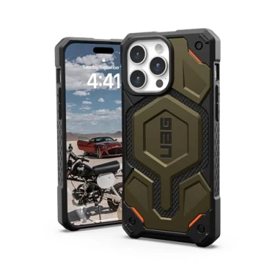 Image de UAG Case for Apple iPhone 15 Pro Max[6.7in] Monarch kevlar Element Green Coque de protection pour téléphone portable robuste compatibilité avec MagSafe DuPont Kevlar, plaque cisaillement en polycarbonate vert élémentaire p
