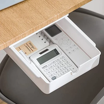 Afbeelding van FRETONBA lade onder bureau, organizer, opbergdoos, mini, zelfklevende organizer voor kantoor, verborgen ladenbox, wit