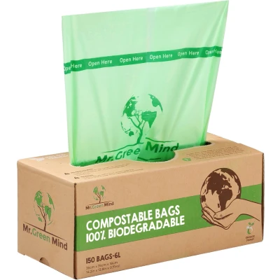 Afbeelding van Biozakken 6 liter 150 stuks biologisch afbreekbare afvalzakken 35 x 36 cm 100% composteerbare vuilniszakken Incl. dispenser gft