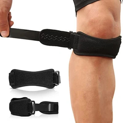 Afbeelding van AGPTEK 2 stuks verstelbare kniebandage, kniebescherming, nieuwe versie siliconen band voor patellaondersteuning, ideaal fietsen, hardlopen, crossfit, volleybal, basketbal, voetbal en sport, zwart