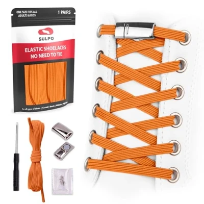 Afbeelding van Sulpo Elastische veters zonder met metalen sluiting voor alle schoenen, oranje,