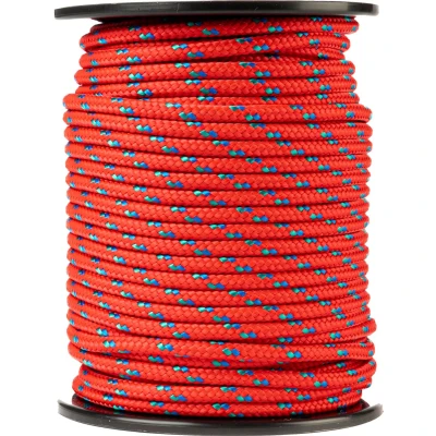 Afbeelding van SNURO Polypropyleen touw (6mm, 50m, rood met blauw en groen) Gevlochten Lichtgewicht paracord voor buiten, survival tuin Breekkracht 531kg