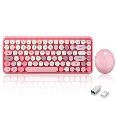 Afbeelding van Perixx PERIDUO 713 mini draadloos toetsenbord en muis, retro vintage design, roze, QWERTZ 11713