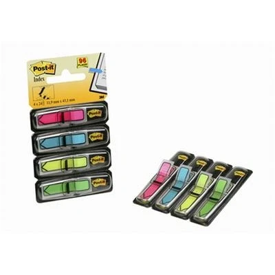 Image de index Post it 4 x 24 Flèches de couleurs vives Jaune, Vert, Rose et Bleu 12x44mm