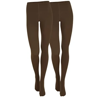 Afbeelding van Yenita Set van 2/4 warme thermische panty&#039;s voor dames, fleece, zwart, bruin, rood, blauw, 2 stuks bruin