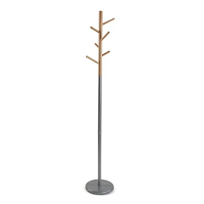 Afbeelding van Versa Malmö Kapstok voor kleding, minimalistische stijl, met 6 haken of kleerhangers kleding tassen de hal, (h x b l) 171 28 cm, metaal en hout, kleur: grijs