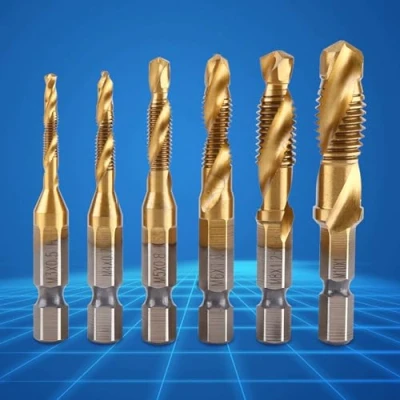 Afbeelding van 6 stuks schroefdraadboorset met metrische schroefdraad, M3 M10 HSS boren titanium coating en 1/4 inch zeskant schroefdraadboor, voor snijden
