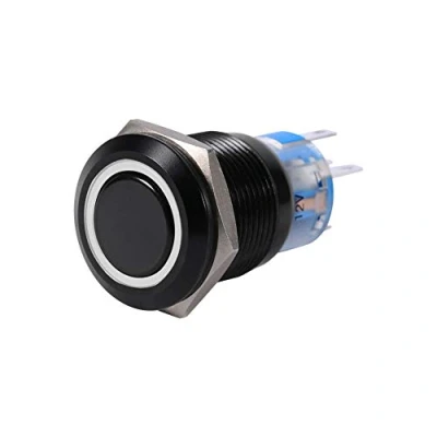 Afbeelding van Keenso Drukknopschakelaar, zelfborgend, 19 mm, 12 V, afsluitbaar, bediening van de led vergrendeling, aan/uit, zwarte schaal, metaal, waterdicht (wit)