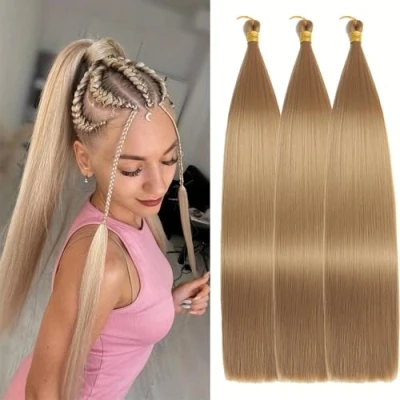Afbeelding van Locescsoc Silky Straight Braiding Hair 3 verpakkingen vlechten haar voorgerekt synthetisch recht gehaakte voor vrouwen (7#, 61 cm, stuks)
