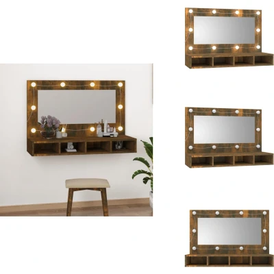 Afbeelding van vidaXL Spiegelkast met LED verlichting 90x31,5x62 cm gerookt eiken