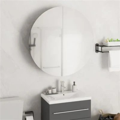 Image de vidaXL Armoire de salle bain miroir rond et LED Blanc 54x54x17,5 cm
