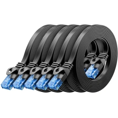 Afbeelding van deleyCON 5x 0,5m CAT6 Platte Netwerkkabel 1,5mm Lintkabel U UTP RJ45 UUTP Patchkabel für DSL LAN Switch Router Modem Repeater Patchpanel Zwart
