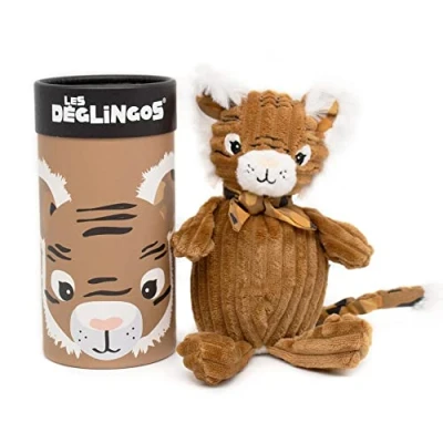 Afbeelding van LES DEGLINGOS Klein Simply pluche dier + geschenkdoos Speculos de tijger vanaf geboorte 22 cm oker