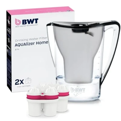 Afbeelding van BWT AQUAlizer Home Waterfilter met 1 magnesiumfilterpatroon, drinkwaterfilter voor levensmiddelen en dranken, filtert kalk, chloor, lood koper, zwart