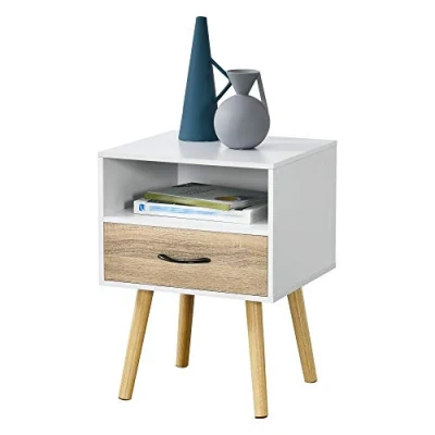 Afbeelding van Nachtkastje Gavle met lade 57x42x40 cm wit en eikenkleurig