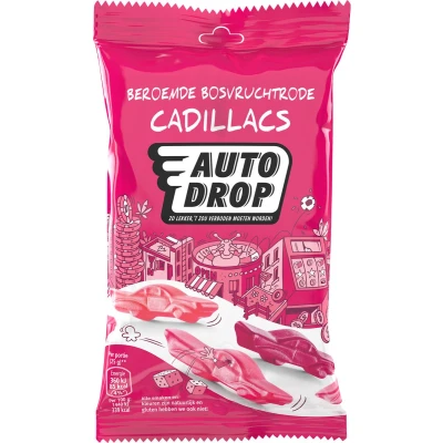 Afbeelding van Autodrop Beroemde Bosvruchtrode Cadillacs Snackpack (85 gram)