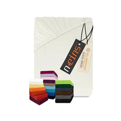 Afbeelding van npluseins Classic Jersey hoeslaken in 34 moderne kleuren en 6 verschillende maten 100% katoen, 90 100 x 200 cm, natuurlijk wit