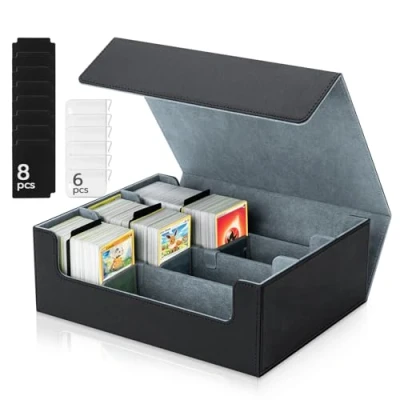 Afbeelding van Tolesum PU lederen opbergdoos voor verzamelkaarten, sterke magnetische sluiting, met tussenschotten meer dan 1800 kaarten, compatibel MTG Commander zwart en grijs