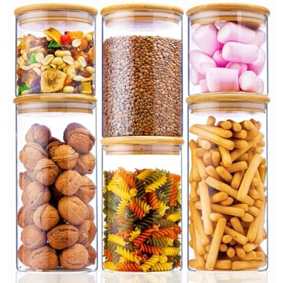 Afbeelding van Deco haus® Luchtdichte voorraadpotten met deksel + etiketten [combi set van 6] voor muesli, cornflakes, spaghetti enz. glazen dozen deksel, voorraadpot keuken