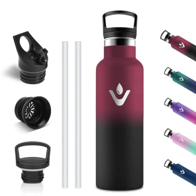Afbeelding van Vikastar Roestvrijstalen thermosfles, 500 ml, BPA vrij, met rietje voor school, sport, fietsen, kamperen, rood en zwart