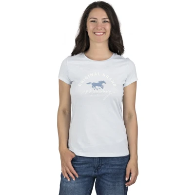 Afbeelding van Mustang Dames T shirt Alexia C Logo slim fit Blauw M ronde hals Volwassenen Basic met korte mouwen en gemaakt van 100% katoen