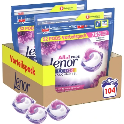 Afbeelding van Lenor All in 1 Wasmiddel Pods Amethist &amp; Bloemen Boeket 2x52 Wasbeurten Voordeelverpakking