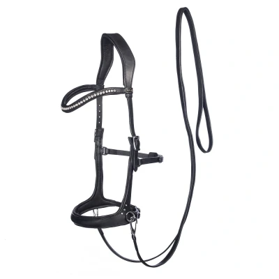 Image de F.R.A. Bridon sans Mors Rebecca Side Pull Rênes en Cuir Souple Noir Full