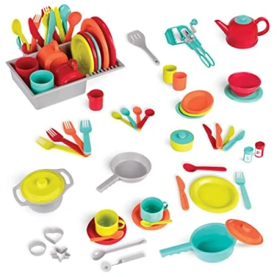 Afbeelding van Battat Keukenset 71 delig Keukenspeelgoed en accessoires 4 tafels bestek Vaatwasmachinebestendig zorgeloos Deluxe Kitchen Playset 2 jaar +
