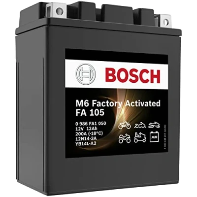 Image de Bosch Automotive FA105 Batterie Moto AGM 12V 210A 12Ah Adaptée aux Motos, mobilettes, enduros, Scooters, quads, Jet Skis Compatible M4F34, M4F36, BTX14AHL BS, BB14L A2, B2, 12N14 3A