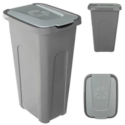 Afbeelding van KADAX Afvalemmer voor afvalscheiding, 30 liter, robuust, met luchtdicht klapdeksel, afvalscheidingssysteem, kunststof (1, groen deksel)