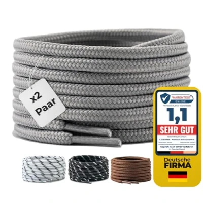 Afbeelding van LaceHype 2 paar ronde veters, diameter 4,5 mm, polyester, voor laarzen, werkschoenen, outdoor en sportschoenen, scheurbestendige grijs, 165 cm,