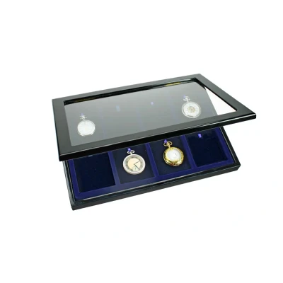 Afbeelding van Safe Safe, Presentatie Display voor Zakhorloges (8x) Zwart met blauw interieur afm: 375x260x38 mm. per st.