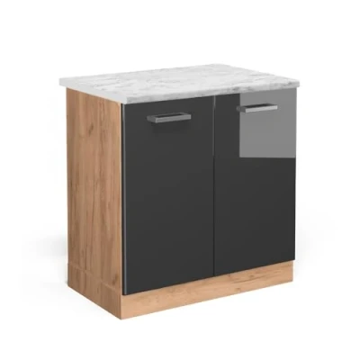 Afbeelding van Vicco Wastafelkast R Line, Antraciet Hoogglans/Krachtige eik goud, 80 cm WB Marmer