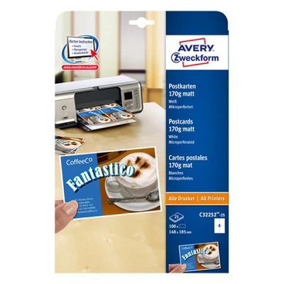 Image de Avery Zweckform C32252 25 cartes postales perforées mates double face 100 carte(s)