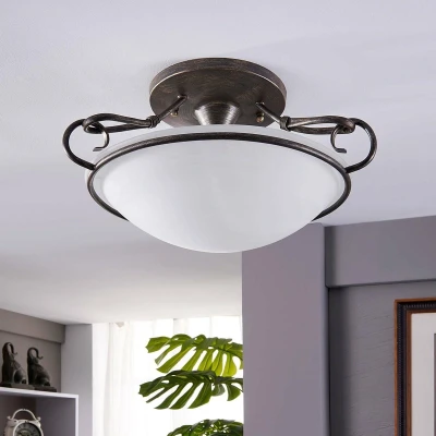 Afbeelding van Lindby plafondlamp 3lichts Metaal, glas H: 25 cm E27 bruin antiek, wit albast