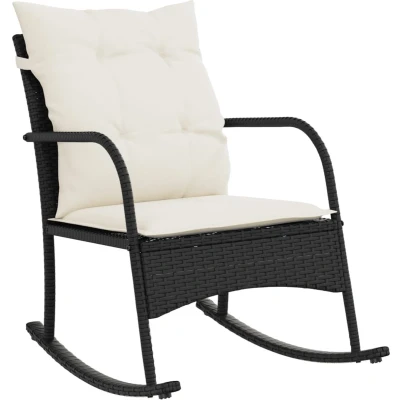 Afbeelding van Tuinschommelstoel met kussens poly rattan zwart