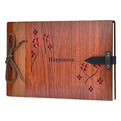 Afbeelding van ZEEYUAN Fotoalbum om zelf vorm te geven, 80 pagina&#039;s van hout, 29 x 19 cm, met holle patroon, fotoboek fotohoeken, als cadeau voor Valentijnsdag, verjaardag en Kerstmis iedereen
