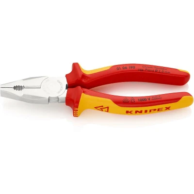 Image de KNIPEX 01 06 190 pince combinée isolée chrome vanadium avec poignées multi composants testée VDE chromée mm